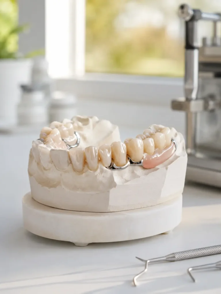 Prótese dentária em São Paulo: prótese cerâmica em modelo odontológico.